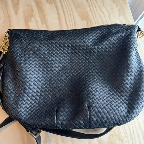 Quince Italian Leather Convertible Crescent Handwoven Shoulder Bag - Picture 2 of 9